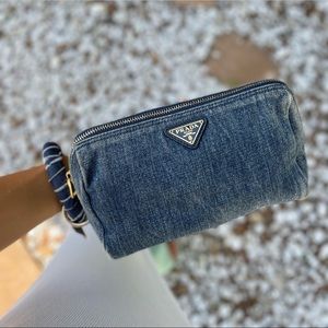 Prada Denim 1990s Clutch Bangle Wristlet w/Key Chain